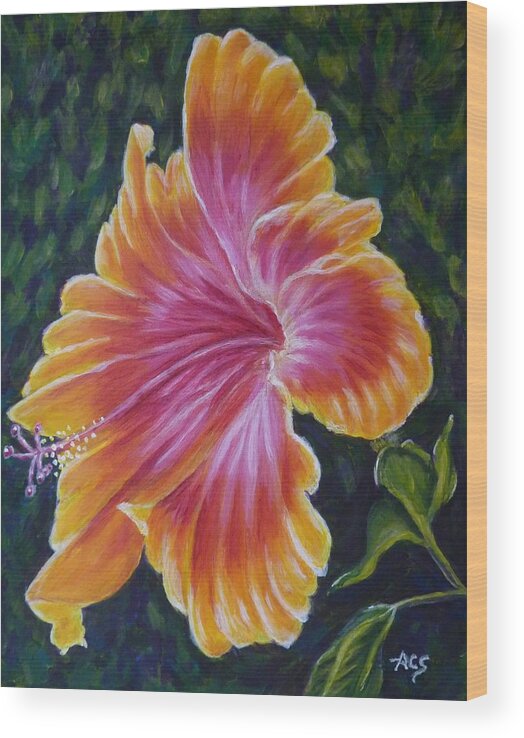 Hybiscus Wood Print featuring the painting Hibiscus by Amelie Simmons