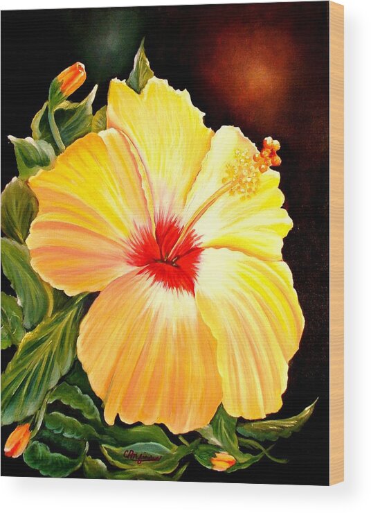 Hibiscus Wood Print featuring the painting Hibiscus Glory by Carol Allen Anfinsen