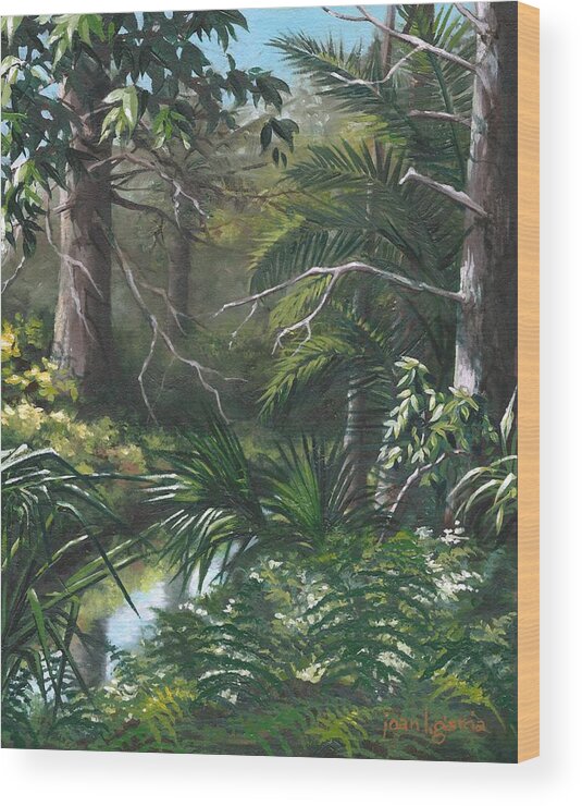 Florida Landscape Wood Print featuring the painting Hidden Stream at Lowry Park by Joan Garcia