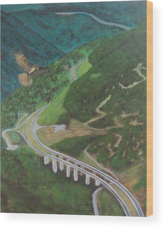 Red Tail Hawk Wood Print featuring the painting Highway by Tony Rodriguez