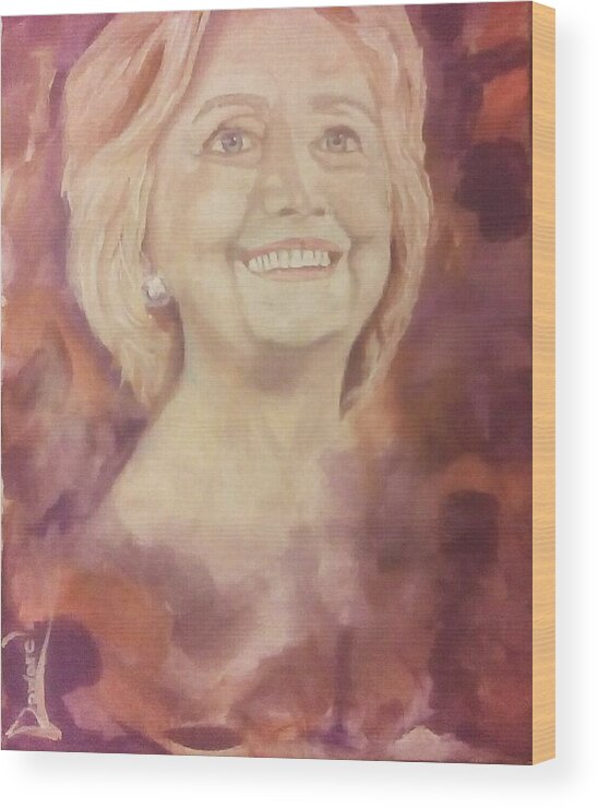 Abstract Art Wood Print featuring the painting Hillary Clinton by Raymond Doward