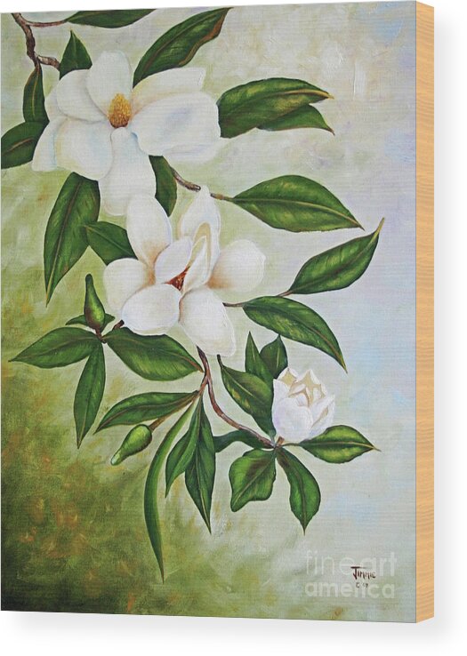  Acrylic Painting Wood Print featuring the painting Holiday Magnolias by Jimmie Bartlett