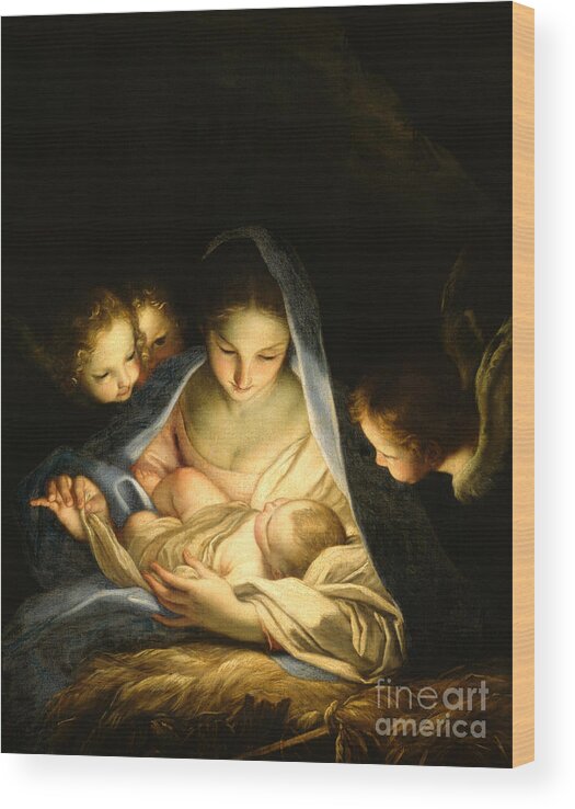 Virgin And Child Wood Print featuring the painting Holy Night by Carlo Maratta
