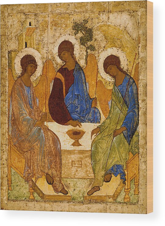 Andrei Rublev Wood Print featuring the painting Holy Trinity. Troitsa by Andrei Rublev