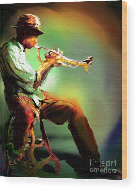 Jazz Art Wood Print featuring the painting Horn Player II by Mike Massengale