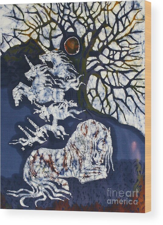 Horse Wood Print featuring the tapestry - textile Horse Dreaming Below Trees by Carol Law Conklin