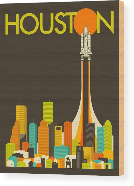 Houston Wood Print featuring the digital art Houston Skyline by Jazzberry Blue