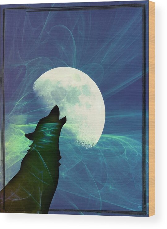 Wolf Wood Print featuring the photograph Howling Moon by Amanda Eberly