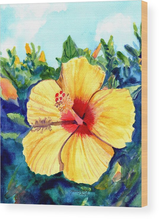 Hula Girl Hibiscus Wood Print featuring the painting Hula Girl Hibiscus by Marionette Taboniar