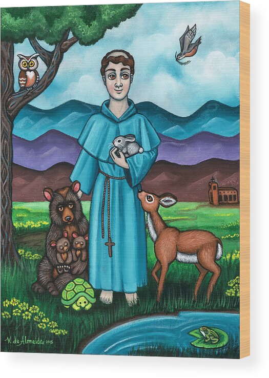 St. Francis Wood Print featuring the painting I am Francis by Victoria De Almeida