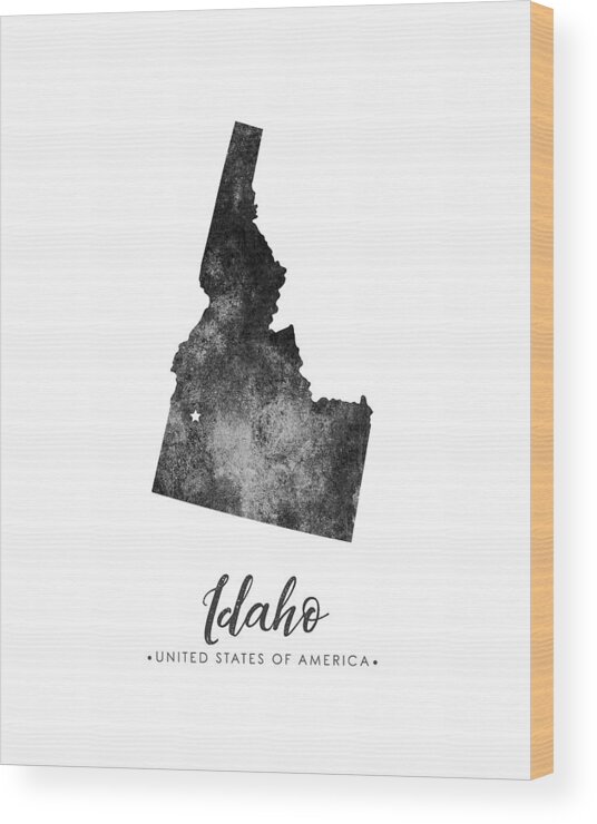 Idaho Wood Print featuring the mixed media Idaho State Map Art - Grunge Silhouette by Studio Grafiikka