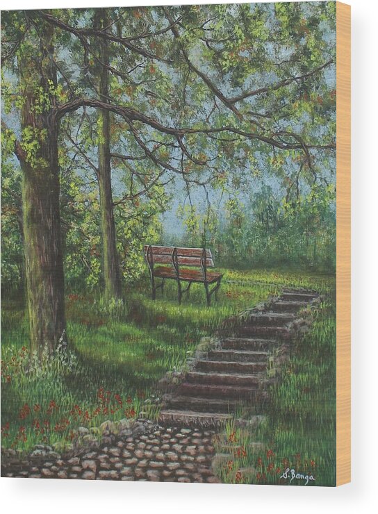 Landscape Wood Print featuring the painting Ill Be Waiting by Sheila Banga