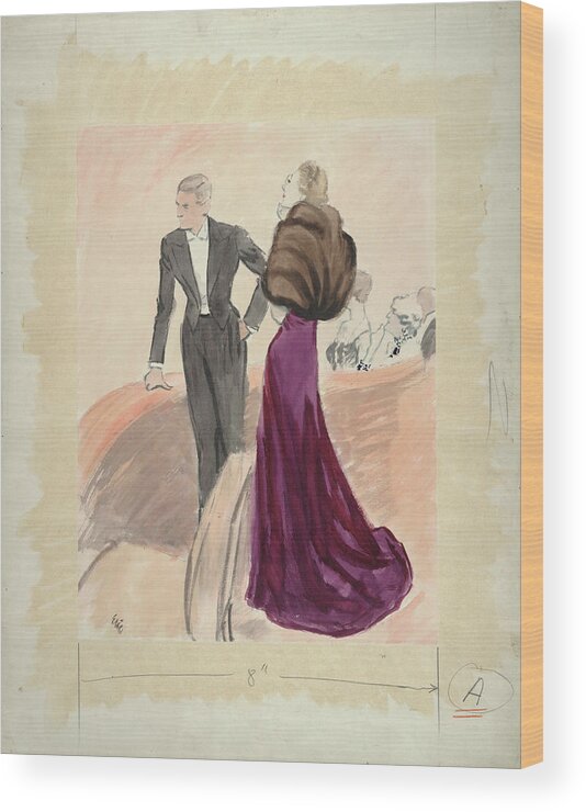 Fashion Wood Print featuring the digital art Illustration Of A Woman And Man Dressed by Carl Oscar August Erickson