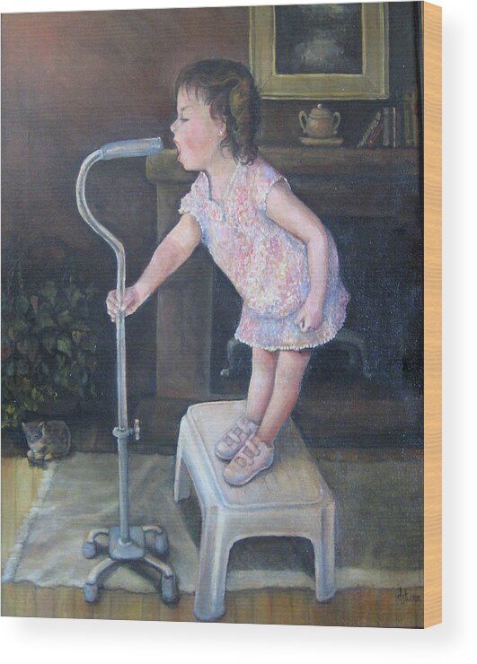 Child Wood Print featuring the painting I'm Singin in the Cane by Donna Tucker