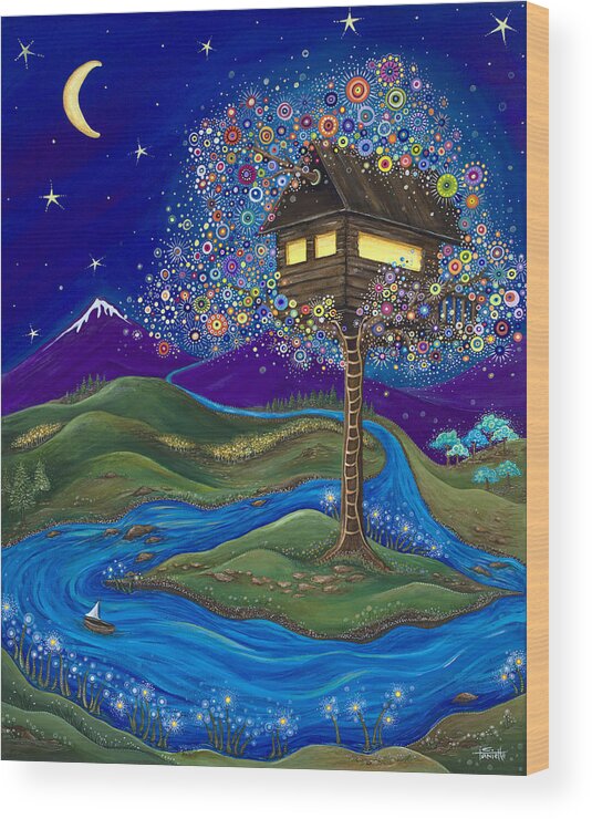 Moon Wood Print featuring the painting Imagine by Tanielle Childers