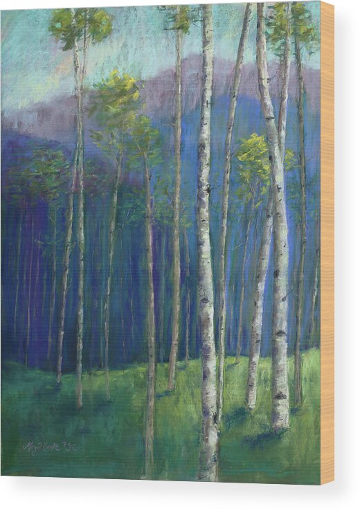 Aspens Wood Print featuring the painting Into the Woods by Mary Benke