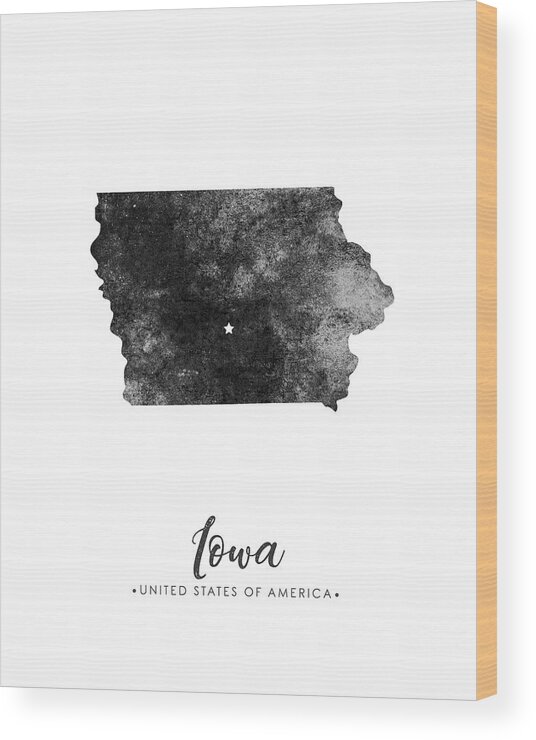 Iowa Wood Print featuring the mixed media Iowa State Map Art - Grunge Silhouette by Studio Grafiikka