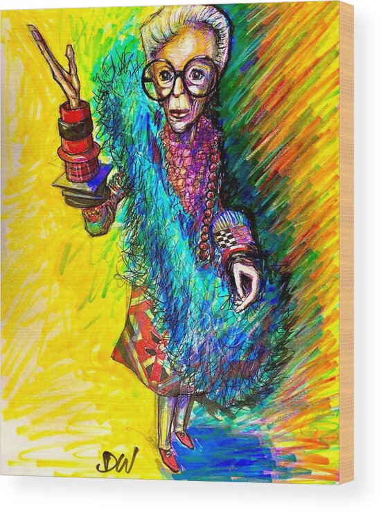 Colorful Wood Print featuring the mixed media Iris Apfel by David Weinholtz