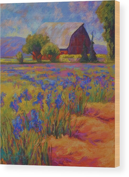 Pastel Wood Print featuring the painting Iris Field by Marion Rose