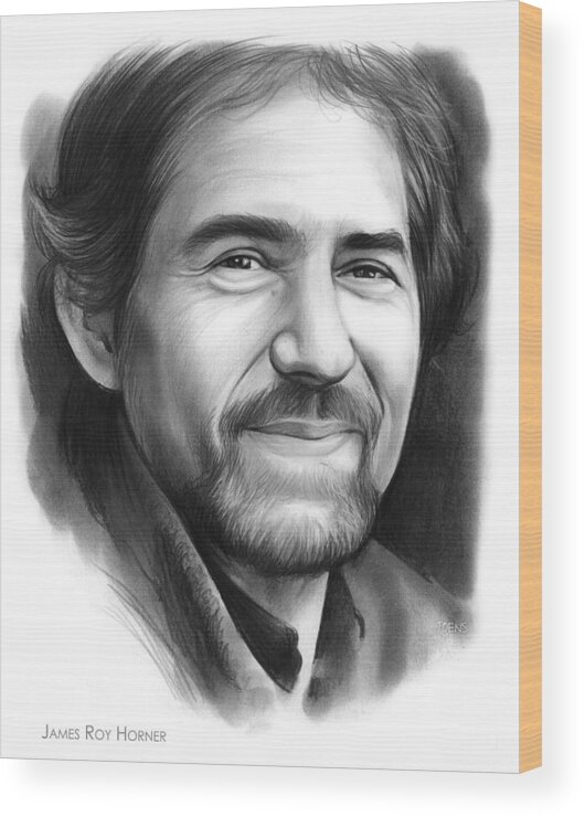 James Roy Horner Wood Print featuring the drawing James Roy Horner by Greg Joens