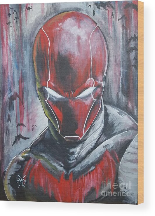 Red Wood Print featuring the painting Jason Todd as Red Hood by Tyler Haddox