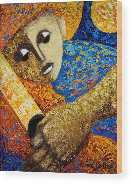 Color Wood Print featuring the painting Jibaro y Luna by Oscar Ortiz