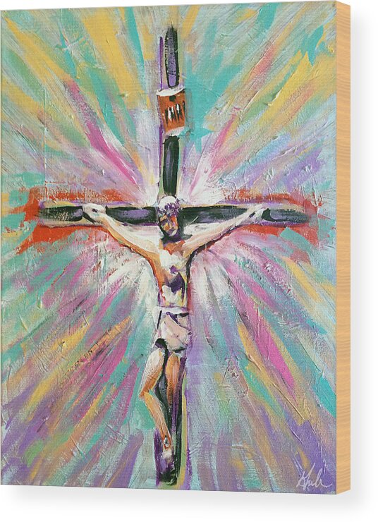 Our Savior Wood Print featuring the painting John 3-16 by Steve Gamba