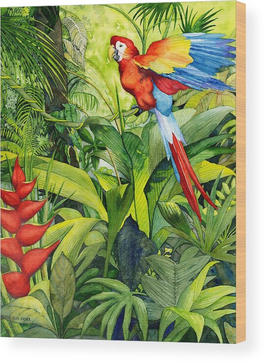 .macaw Wood Print featuring the painting Jungle Fever by Brenda Beck Fisher