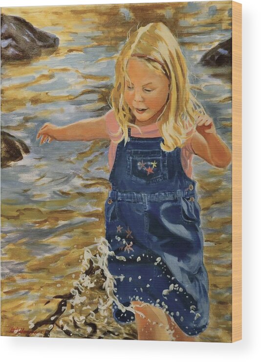 Girl Wood Print featuring the painting Kate Splashing by David Gilmore