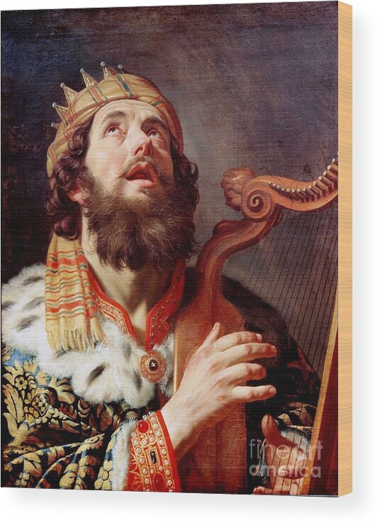Pd-art: Reproduction Wood Print featuring the painting King David playing Harp by Reproduction