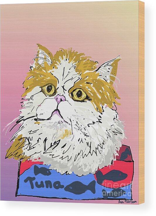 Cat Wood Print featuring the digital art Kitty in Tuna Can by Ania M Milo