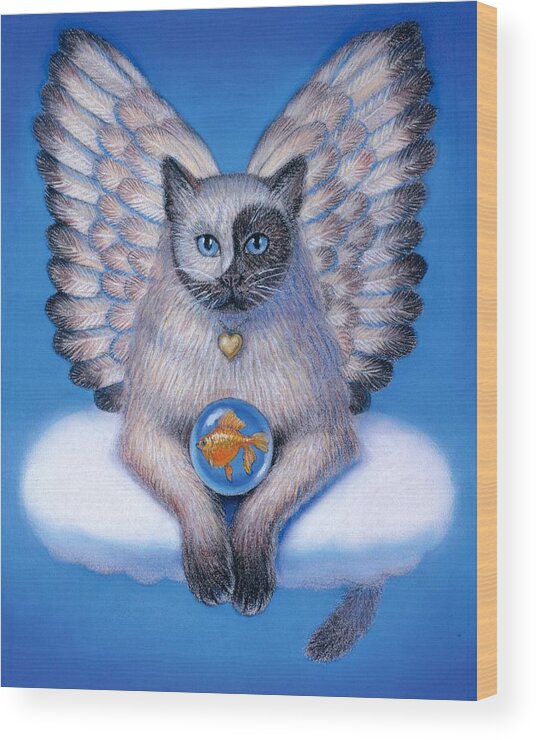 Animals Wood Print featuring the painting Kitty Yin Yang- Cat Angel by Sue Halstenberg