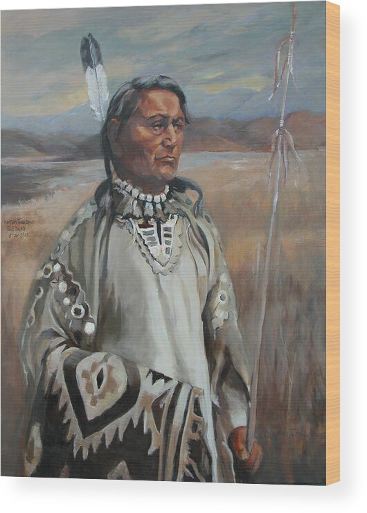 American Indian Portrait Wood Print featuring the painting Kootenay Chief by Synnove Pettersen