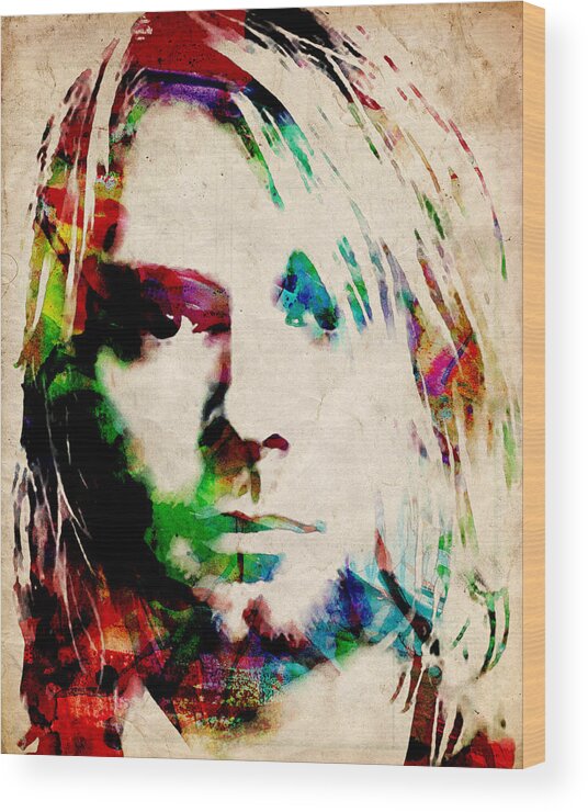 Kurt Cobain Wood Print featuring the painting Kurt Cobain Urban Watercolor by Michael Tompsett