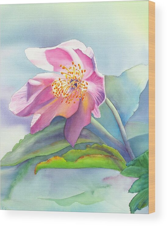 Flower Wood Print featuring the painting La Fleur Rose by Karen Fleschler