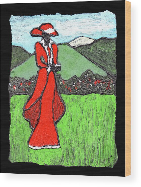 Red Wood Print featuring the painting Lady in Red by Wayne Potrafka