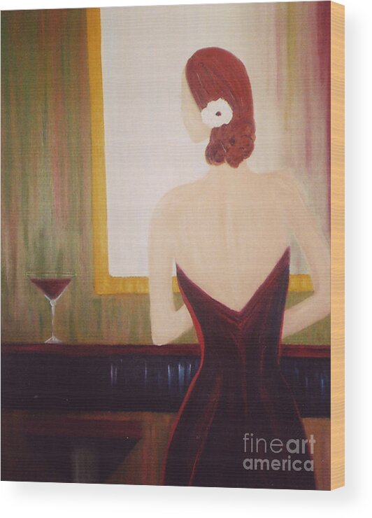 Martini Wood Print featuring the painting Lady Sadie by Artist Linda Marie
