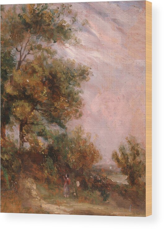 Thomas Churchyard Wood Print featuring the painting Landscape with Trees and a Figure by Thomas Churchyard