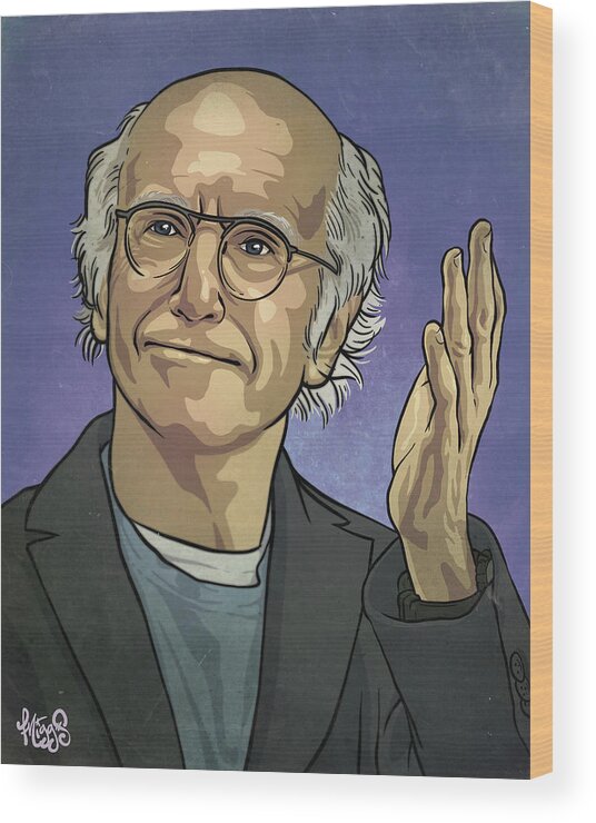 Larry David Wood Print featuring the drawing Larry David by Miggs The Artist