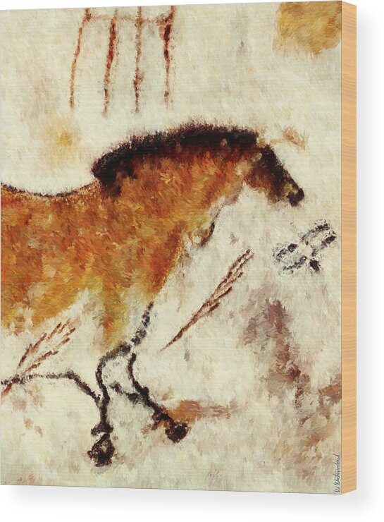 Lascaux Prehistoric Horse Wood Print featuring the digital art Lascaux Prehistoric Horse Detail by Weston Westmoreland