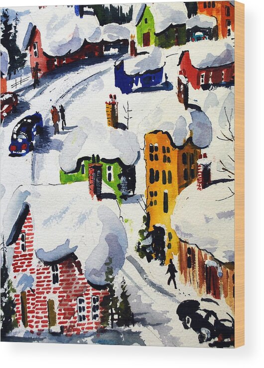 Snow Winter Small Tyowns Quebec Skiing Wood Print featuring the painting Laurentian Snows by Wilfred McOstrich