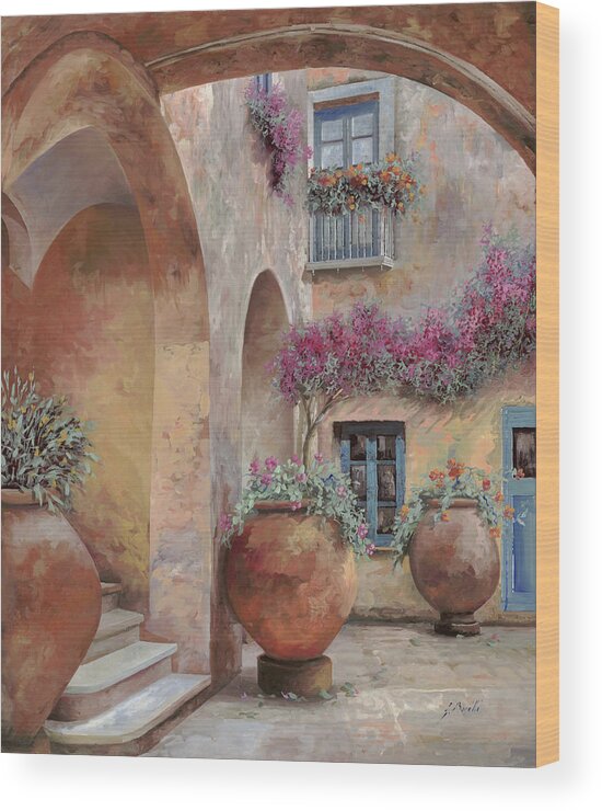 Arcade Wood Print featuring the painting Le Arcate In Cortile by Guido Borelli
