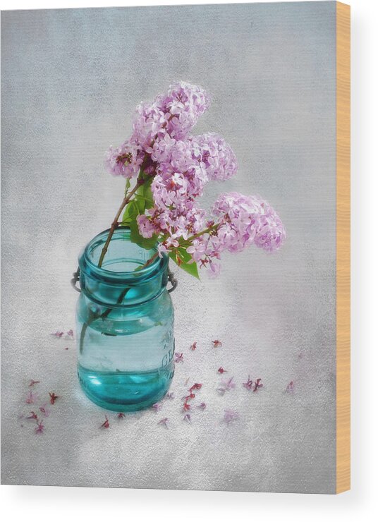 Lilacs Wood Print featuring the photograph Lilacs in a Glass Jar Still Life by Louise Kumpf