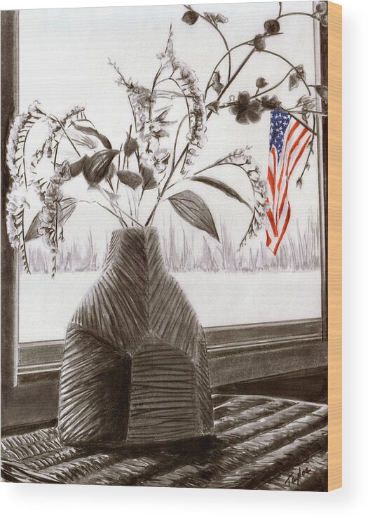 Patriotic Wood Print featuring the drawing Lincoln Ave by Laura Taylor