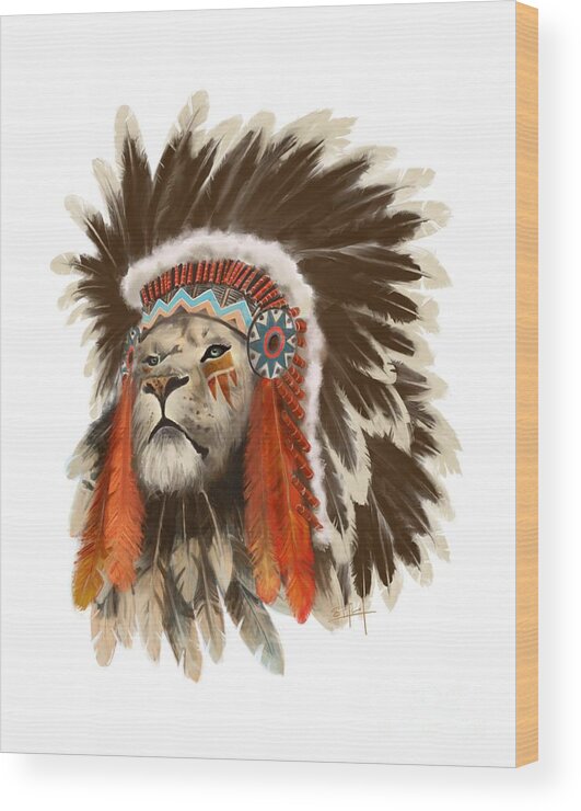 Lion Wood Print featuring the painting Lion Chief by Sassan Filsoof