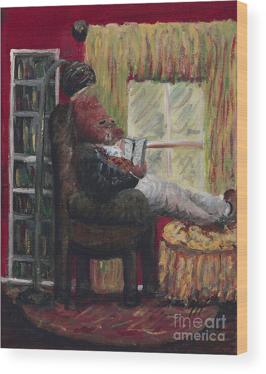 Hog Wood Print featuring the painting Literary Escape by Nadine Rippelmeyer