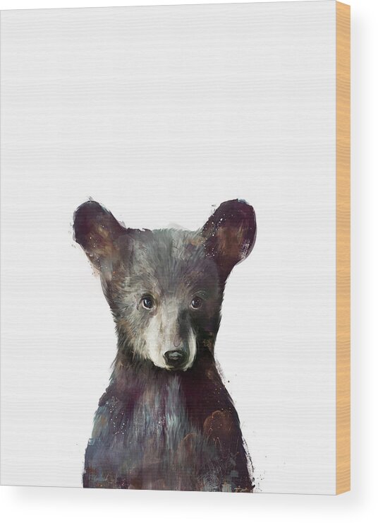 Bear Baby Baby Bear Cub Bear Cub Nature Animals Animal Wildlife Wild Wilderness Fauna Forest Woodland Creature Illustration Drawing Painting Art Artwork Amy Hamilton Little Collection Series Wood Print featuring the painting Little Bear by Amy Hamilton
