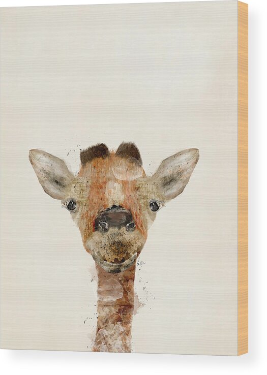 Baby Giraffe Wood Print featuring the painting Little Giraffe by Bri Buckley