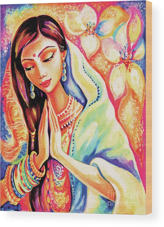 Praying Woman Wood Print featuring the painting Little Himalayan Pray by Eva Campbell