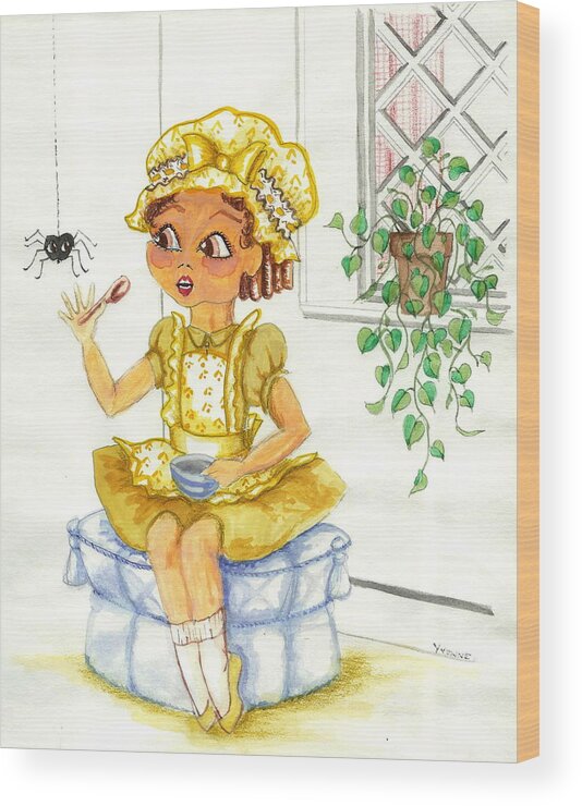  Wood Print featuring the painting Little Miss Muffet by Yvonne Ayoub